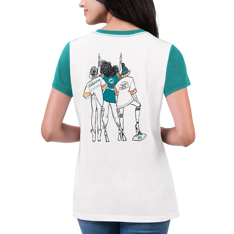 T-shirt pour femme G-III 4Her by Carl Banks Blanc/Aqua Miami Dolphins Fashion Illustration