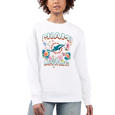 Sweat-shirt en polaire blanc G-III 4Her by Carl Banks pour femme, avec logo floral des Dolphins de Miami