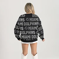 Women's Gameday Couture Black Miami Dolphins Oversized Hype Era Rhinestone Text Sweatshirt