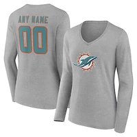 Women's Gray Miami Dolphins Team Authentic Personalized Name & Number Long Sleeve V-Neck T-Shirt