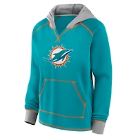 Women's Logo Athletic Aqua Miami Dolphins Boom Fleece Pullover V-Neck Hoodie