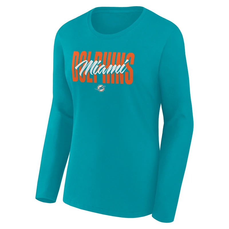 Women's Logo Athletic Aqua Miami Dolphins Grip Long Sleeve T-Shirt