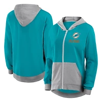 Women's Logo Athletic Aqua Miami Dolphins Hit It French Terry Full-Zip Hoodie
