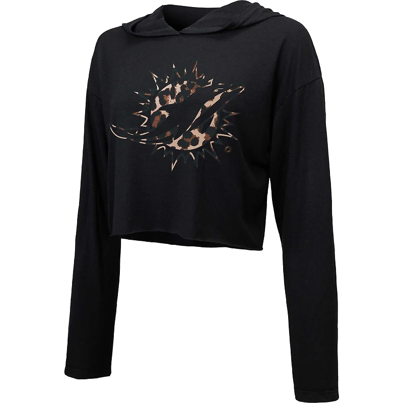 Majestic Threads Sweat à capuche court léopard Miami Dolphins noir pour femme