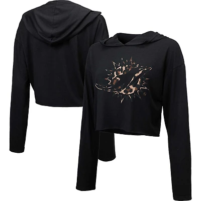 Majestic Threads Sweat à capuche court léopard Miami Dolphins noir pour femme