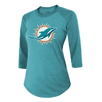 T-shirt à manches 3/4 raglan pour femme Majestic Threads Tyreek Hill Aqua Miami Dolphins avec nom et numéro