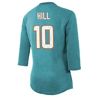 T-shirt à manches 3/4 raglan pour femme Majestic Threads Tyreek Hill Aqua Miami Dolphins avec nom et numéro