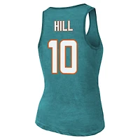 Débardeur tri-mélange Majestic Threads Tyreek Hill Aqua Miami Dolphins pour femmes