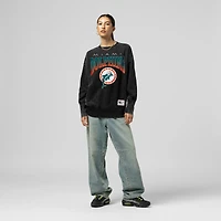 Women's Mitchell & Ness  Black Miami Dolphins Delineate Mineral Wash Crewneck Sweatshirt