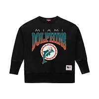 Sweat-shirt ras du cou noir délavé minéral Mitchell & Ness pour femme, Miami Dolphins