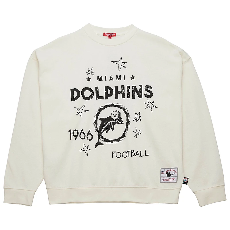 Sweat-shirt à capuche Mitchell & Ness pour femme avec logo rétro Miami Dolphins 3.0 crème