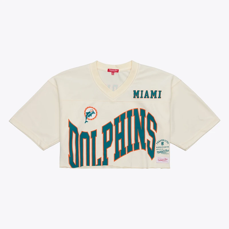 Women's Mitchell & Ness Dan Marino Cream Miami Dolphins Retired Player Cropped Fashion Jersey