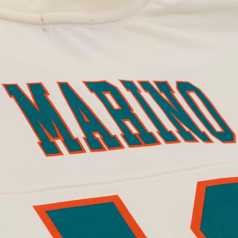 Maillot court Mitchell & Ness pour femme, couleur crème, modèle Dan Marino, Miami Dolphins, joueur retraité.