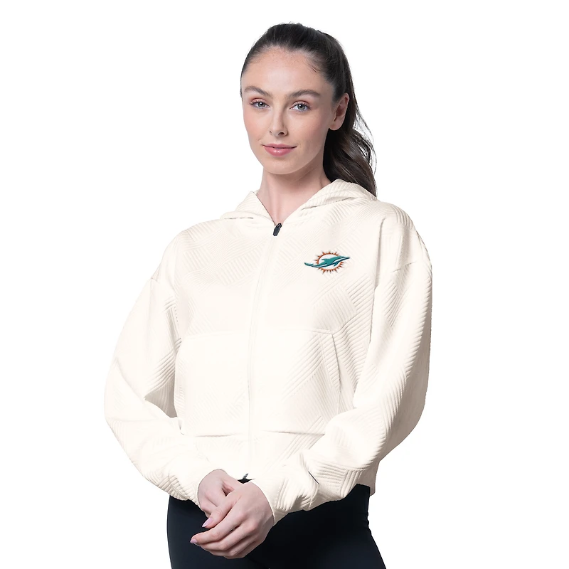 Women's MSX by Michael Strahan Cream Miami Dolphins Eleanor Full-Zip Hoodie