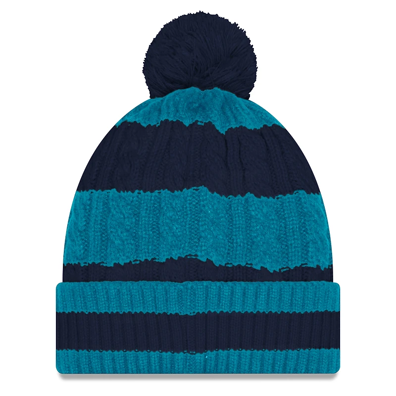 Women's New Era Pitch Blue Miami Dolphins 2025 Rivalries Collection Fan Pack Braided Cuffed Knit Hat with Pom