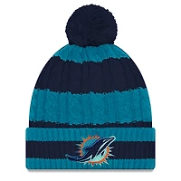 Women's New Era Pitch Blue Miami Dolphins 2025 Rivalries Collection Fan Pack Braided Cuffed Knit Hat with Pom