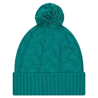 Bonnet en tricot torsadé avec pompon pour femme New Era Aqua Miami Dolphins