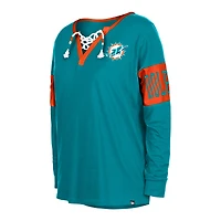 T-shirt à manches longues et col cranté Miami Dolphins Aqua New Era pour femme