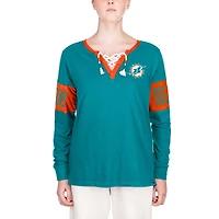T-shirt à manches longues et col cranté Miami Dolphins Aqua New Era pour femme