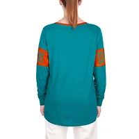 T-shirt à manches longues et col cranté Miami Dolphins Aqua New Era pour femme