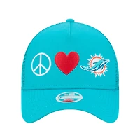 Casquette ajustable Peace & Love Trucker 9FORTY pour femme New Era Aqua Miami Dolphins