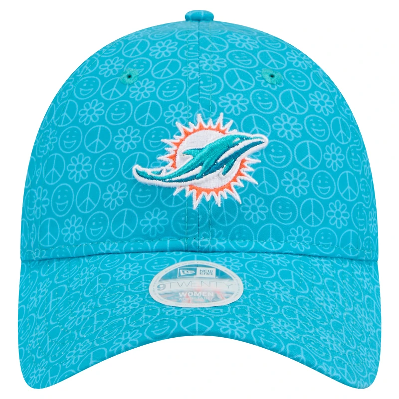 Casquette réglable Aqua Miami Dolphins Smiley 9TWENTY New Era pour femme