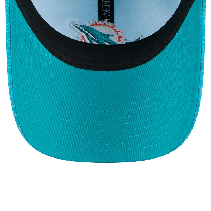 Casquette réglable Aqua Miami Dolphins Smiley 9TWENTY New Era pour femme