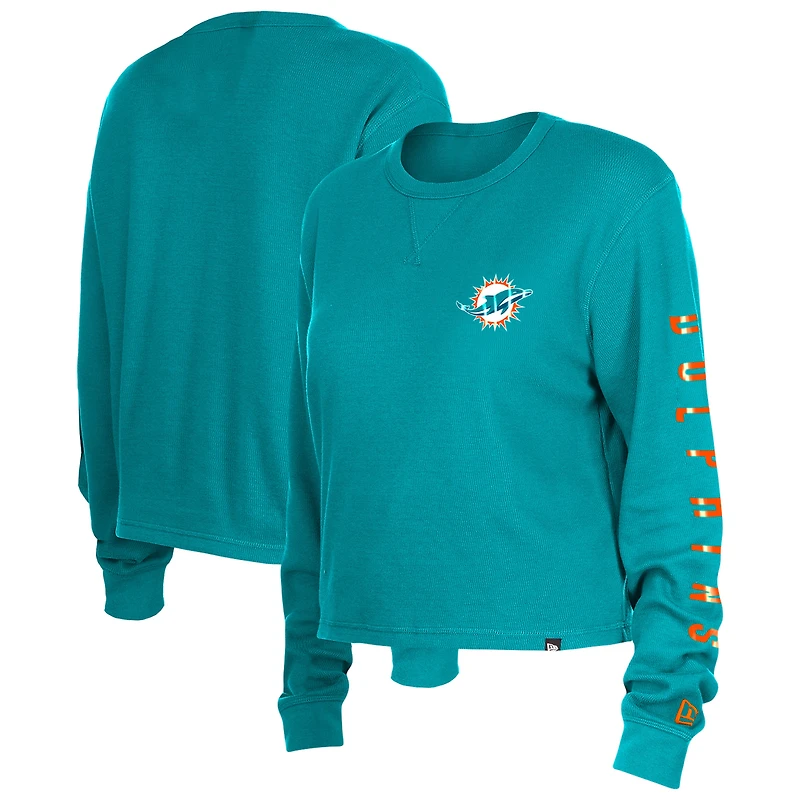 Women's New Era Aqua Miami Dolphins Sport Night Thermal Long Sleeve Cropped T-Shirt