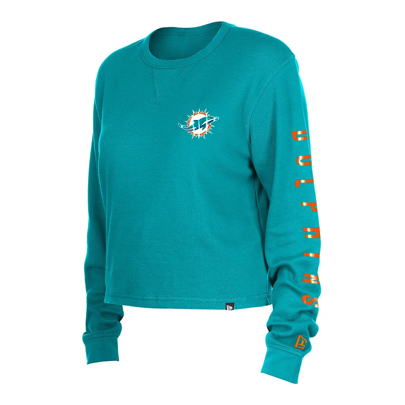 T-shirt court à manches longues thermique Aqua Miami Dolphins New Era pour femme