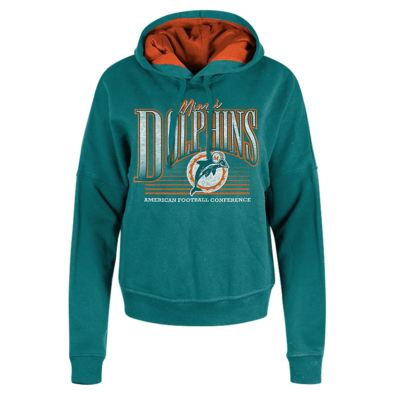 Women's New Era Aqua Miami Dolphins Throwback Boxy Pullover Hoodie