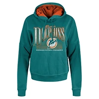 Women's New Era Aqua Miami Dolphins Throwback Boxy Pullover Hoodie