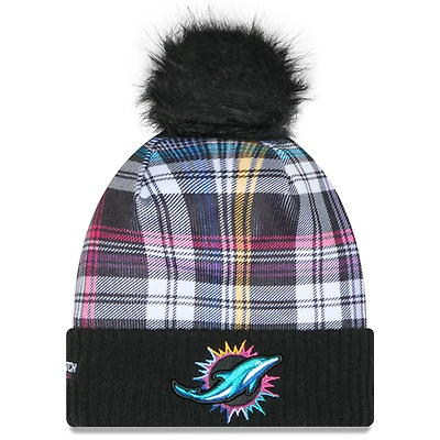 Bonnet en tricot à revers avec pompon NFL Crucial Catch 2024 Miami Dolphins New Era noir pour femme