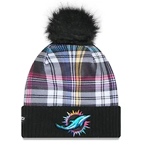 Bonnet en tricot à revers avec pompon NFL Crucial Catch 2024 Miami Dolphins New Era noir pour femme