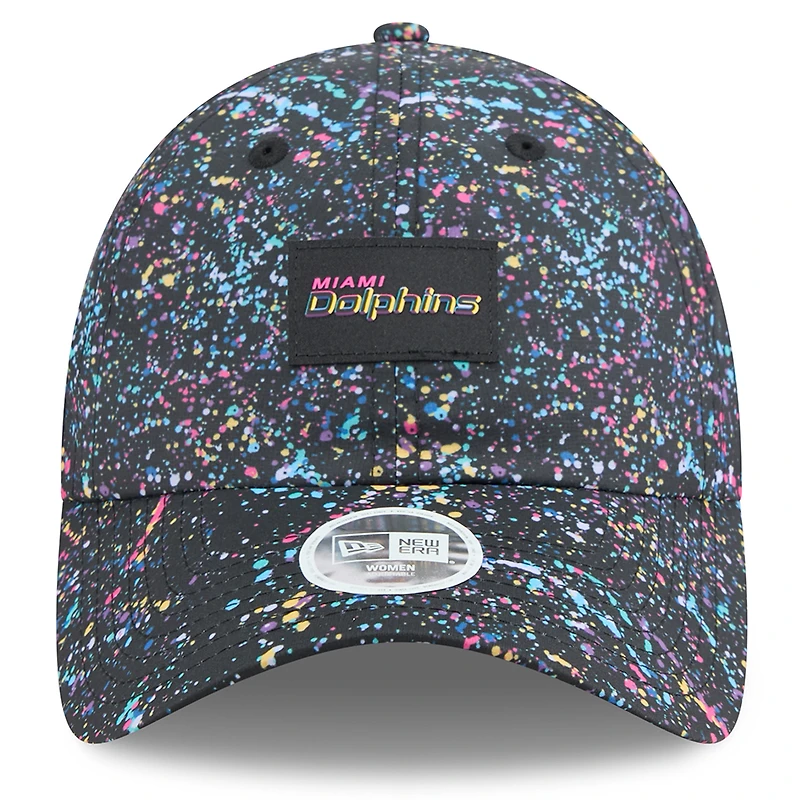 Casquette ajustable noire New Era Miami Dolphins 2025 NFL Crucial Catch Pony Tail pour femme
