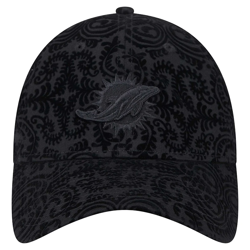 Casquette ajustable noire Miami Dolphins Flair 9TWENTY New Era pour femme