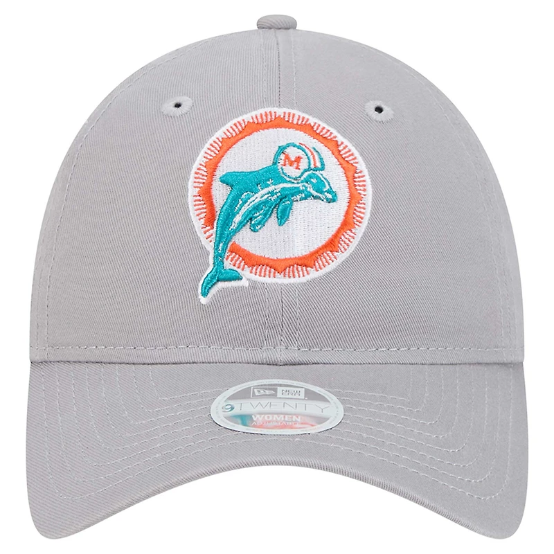 Casquette ajustable 9TWENTY Throwback des Miami Dolphins de New Era pour femme, grise