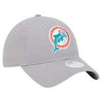 Casquette ajustable 9TWENTY Throwback des Miami Dolphins de New Era pour femme, grise