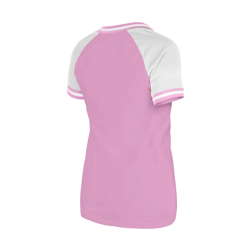 T-shirt col V rose New Era pour femme, motif « Maman et moi » des Dolphins de Miami