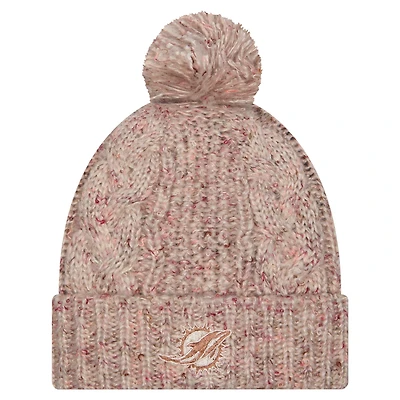 Bonnet en tricot à revers tendance avec pompon pour femme New Era Stone Miami Dolphins