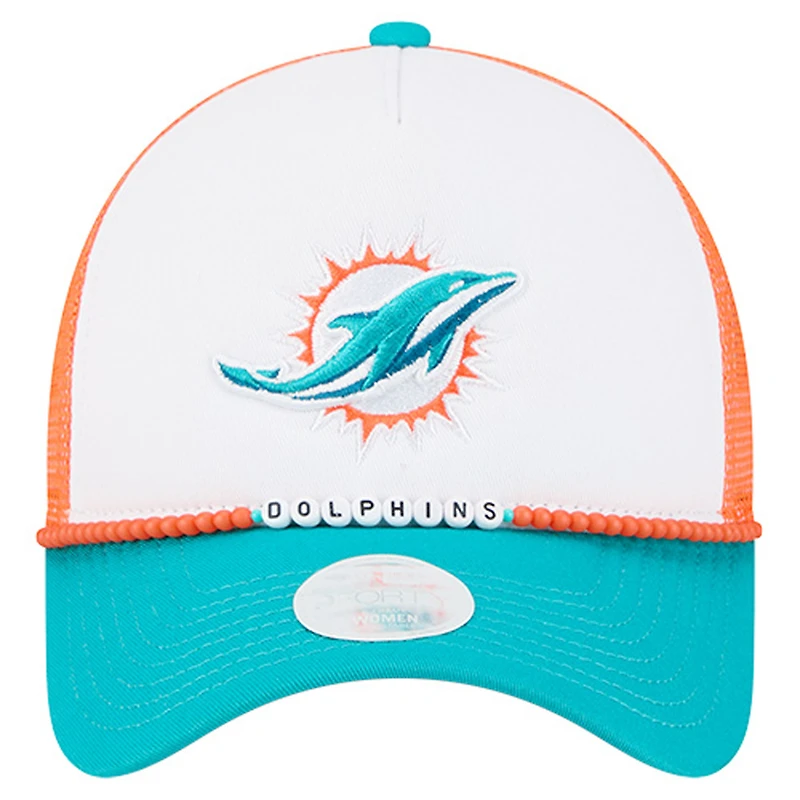 Women's New Era White/Aqua Miami Dolphins Friendship Bracelet 9FORTY Adjustable Hat