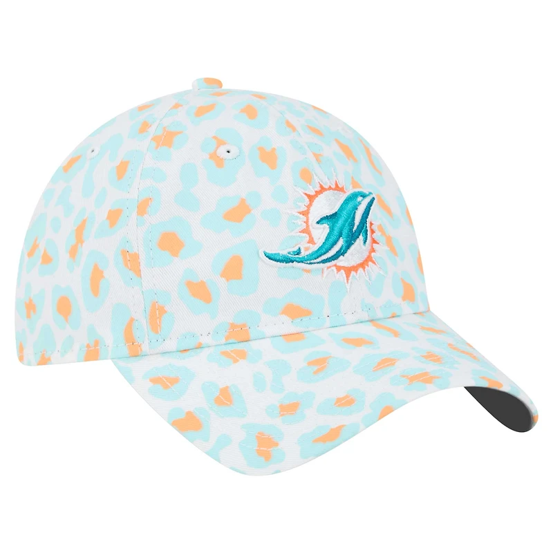 Casquette ajustable Active Leopard 9TWENTY Miami Dolphins blanche New Era pour femme