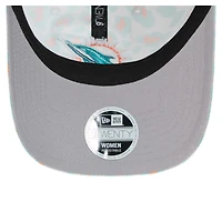 Casquette ajustable Active Leopard 9TWENTY Miami Dolphins blanche New Era pour femme