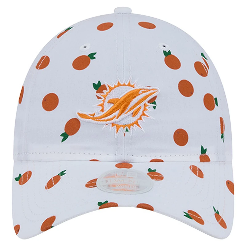 Casquette ajustable New Era blanche Miami Dolphins Fruit Pattern 9TWENTY pour femme