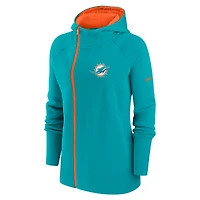 Sweat à capuche asymétrique entièrement zippé Nike Aqua Miami Dolphins pour femme