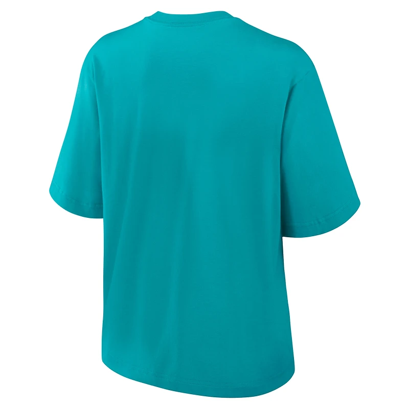 T-shirt Nike Aqua Miami Dolphins Essential Script pour femme, coupe décontractée
