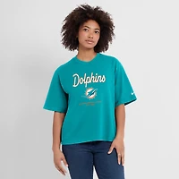 T-shirt Nike Aqua Miami Dolphins Essential Script pour femme, coupe décontractée