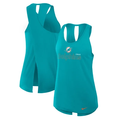 Women's Nike Aqua Miami Dolphins Open-Back Crisscross Dri-FIT Tank Top