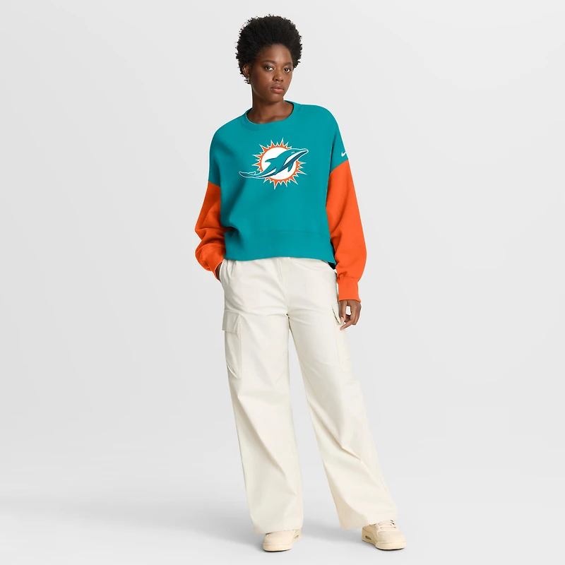Sweat-shirt oversize à blocs de couleurs Nike Aqua Miami Dolphins pour femme
