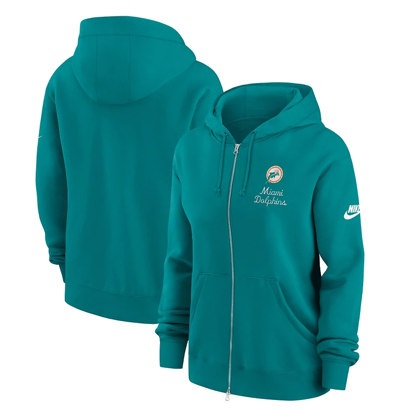 Sweat à capuche entièrement zippé Nike Aqua Miami Dolphins Phoenix Rewind pour femme