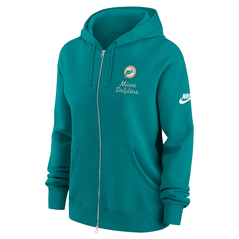 Sweat à capuche entièrement zippé Nike Aqua Miami Dolphins Phoenix Rewind pour femme